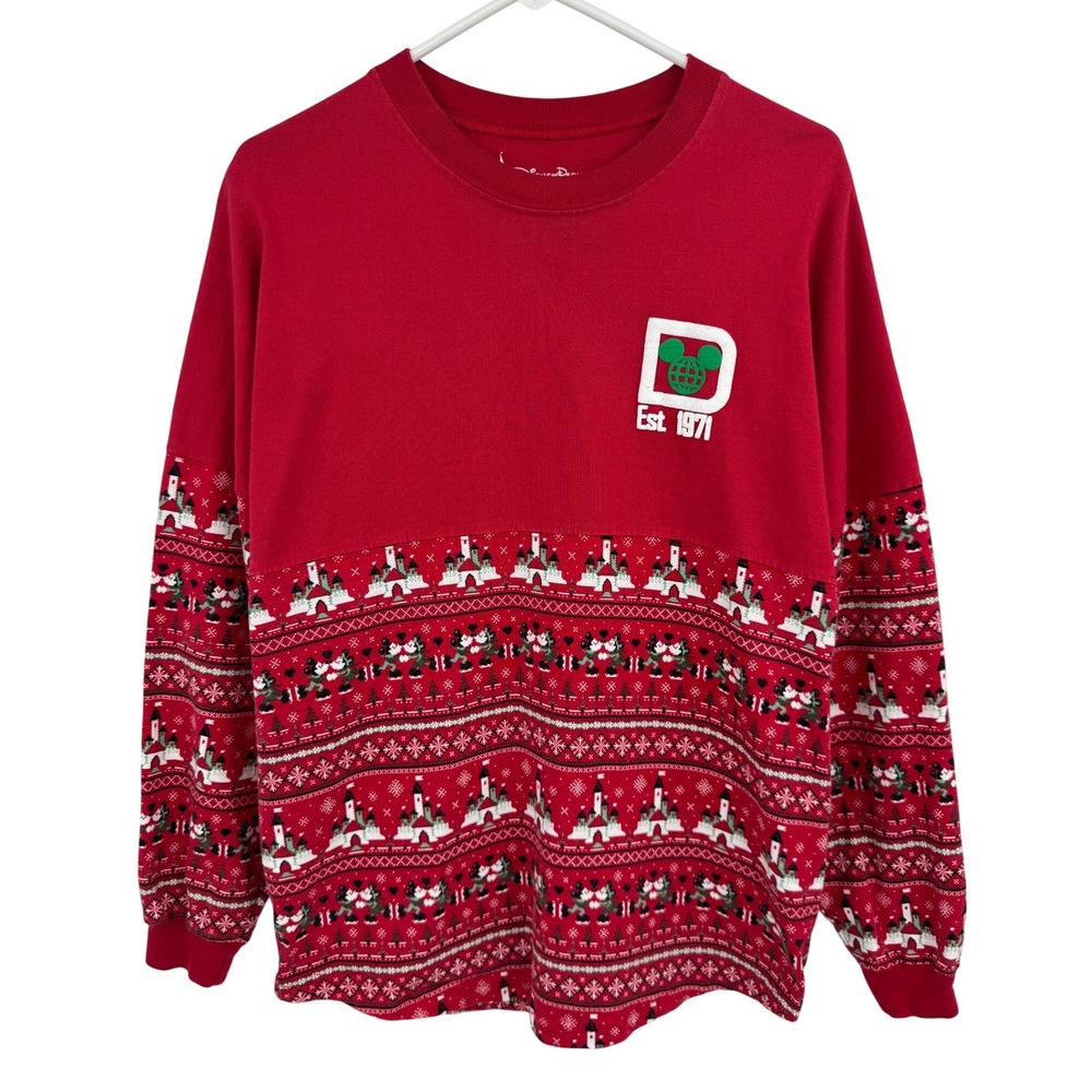 Walt Disney World Spirit Jersey Holiday Fair Isle Christmas Red Womens Small S